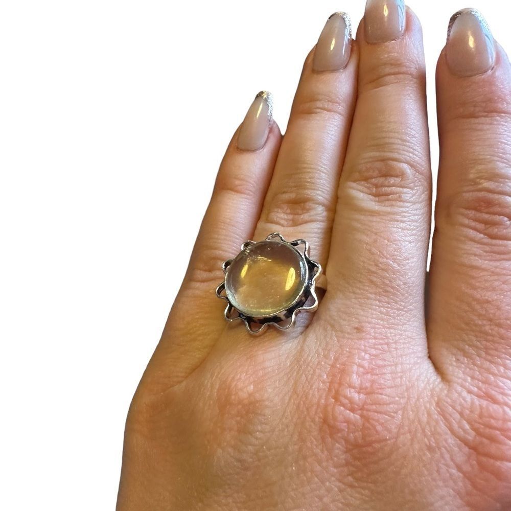 Clear quartz gemstone ring with sun sterling setting Size 9 - Picture 3 of 8
